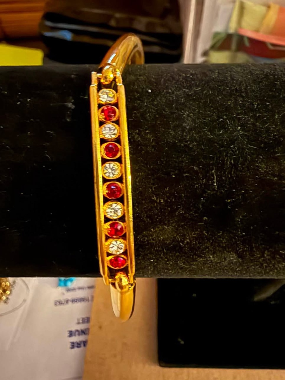 Gold-Tone Bracelet with Red and Clear Stones - Women Jewelry